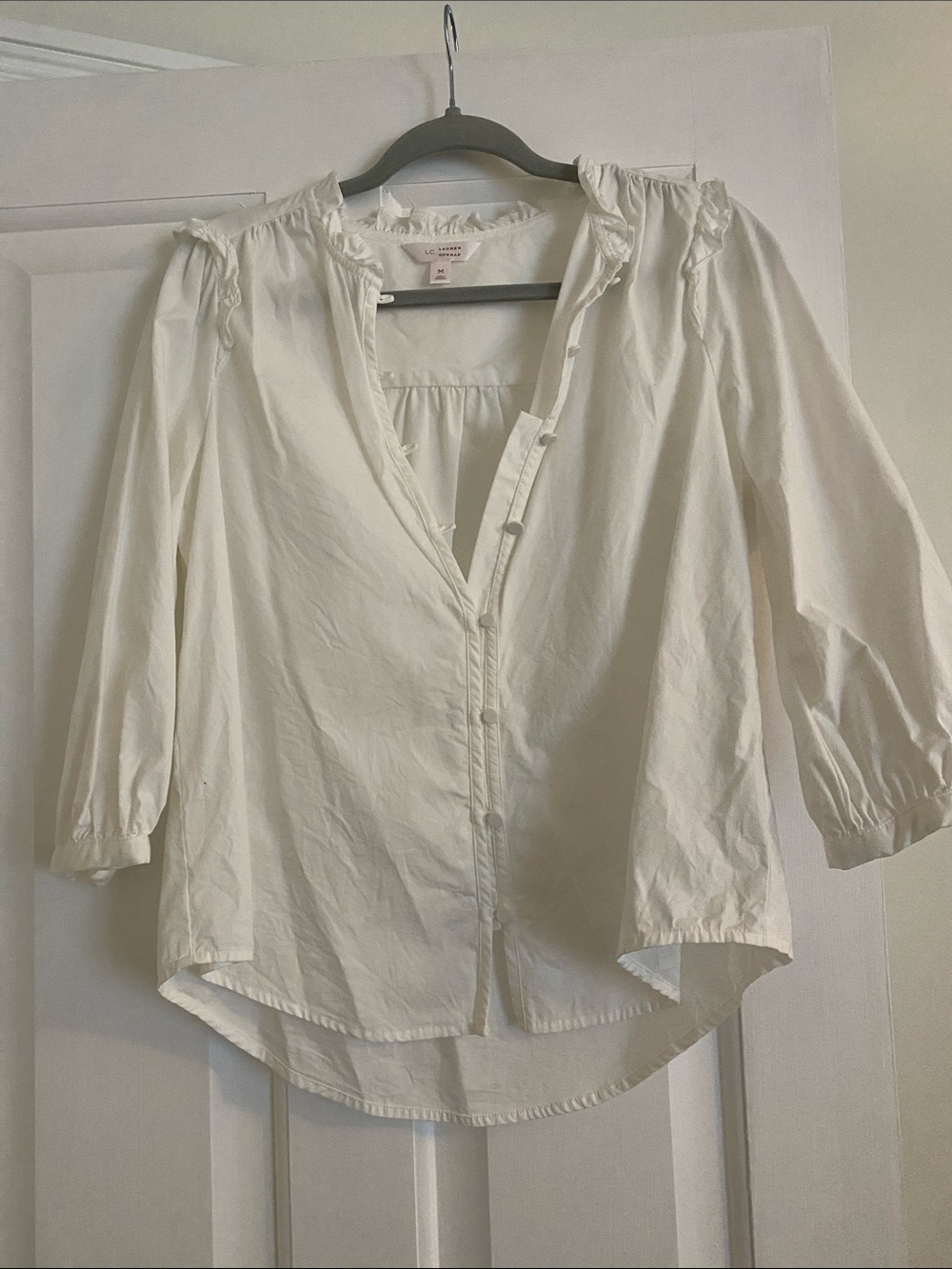 LC Lauren Conrad White Button-Down Ruffle Collar Blouse